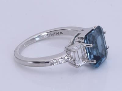 Sterling Silver London Blue Topaz Emerald Cut Ring with CZ Accents – Size 6 - Thumbnail 5