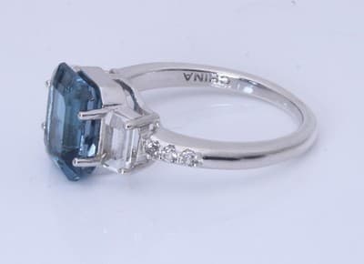 Sterling Silver London Blue Topaz Emerald Cut Ring with CZ Accents – Size 6 - Thumbnail 2