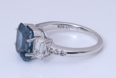 Sterling Silver London Blue Topaz Emerald Cut Ring with CZ Accents – Size 6 - Thumbnail 4