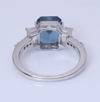 Sterling Silver London Blue Topaz Emerald Cut Ring with CZ Accents – Size 6 - Thumbnail 6
