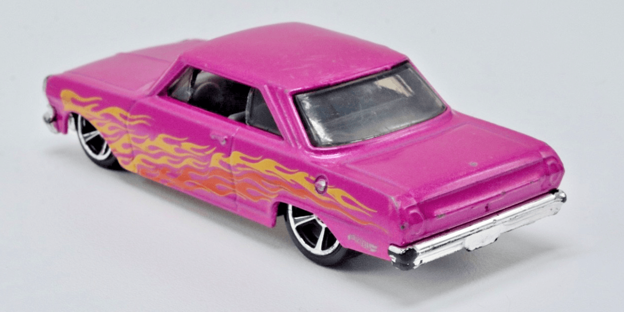 2017 Hot Wheels Flames ~ 1963 CHEVY II (7/10) Collector (14/365) Pink Metalflake - Thumbnail 4