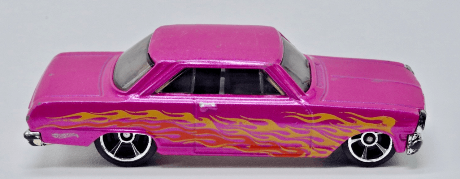 2017 Hot Wheels Flames ~ 1963 CHEVY II (7/10) Collector (14/365) Pink Metalflake - Thumbnail 2
