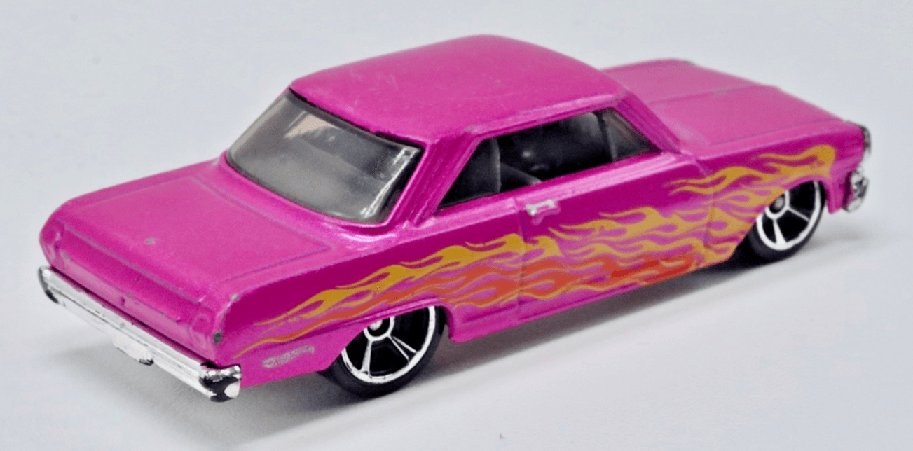 2017 Hot Wheels Flames ~ 1963 CHEVY II (7/10) Collector (14/365) Pink Metalflake - Thumbnail 5