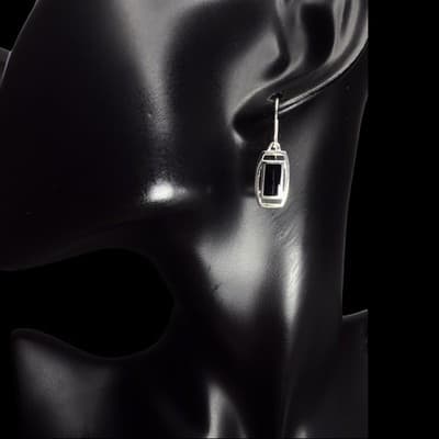 STERLING SILVER INLAID BLACK ONYX EARRINGS - Thumbnail 5