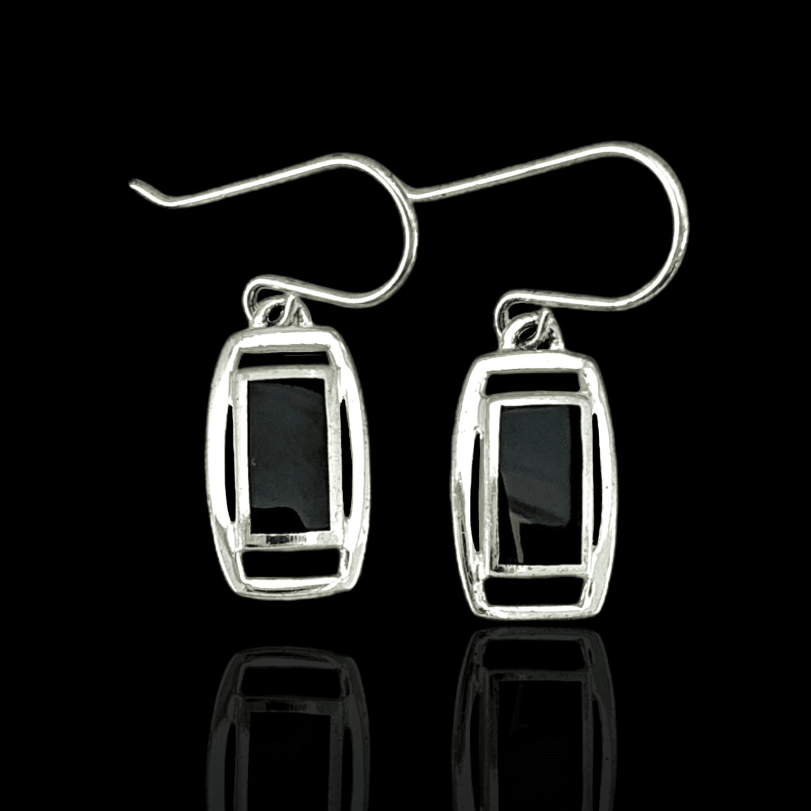 STERLING SILVER INLAID BLACK ONYX EARRINGS