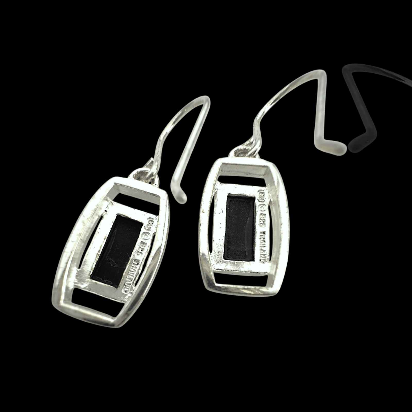 STERLING SILVER INLAID BLACK ONYX EARRINGS - Thumbnail 3