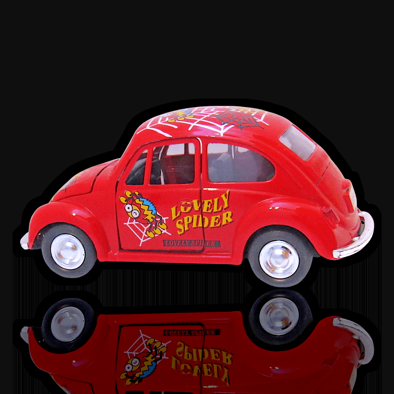 VW Beetle "LOVELY SPIDER" ~ Red ~ Diecast 1:32 ~ Pull Back Car ~ Toy - Thumbnail 2