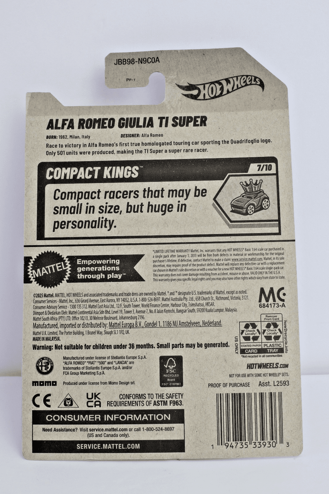 2025 Hot Wheels ~ ALFA ROMEO GIULIA TI Super ~ 195/250 Compact Kings 7/10 - Thumbnail 2