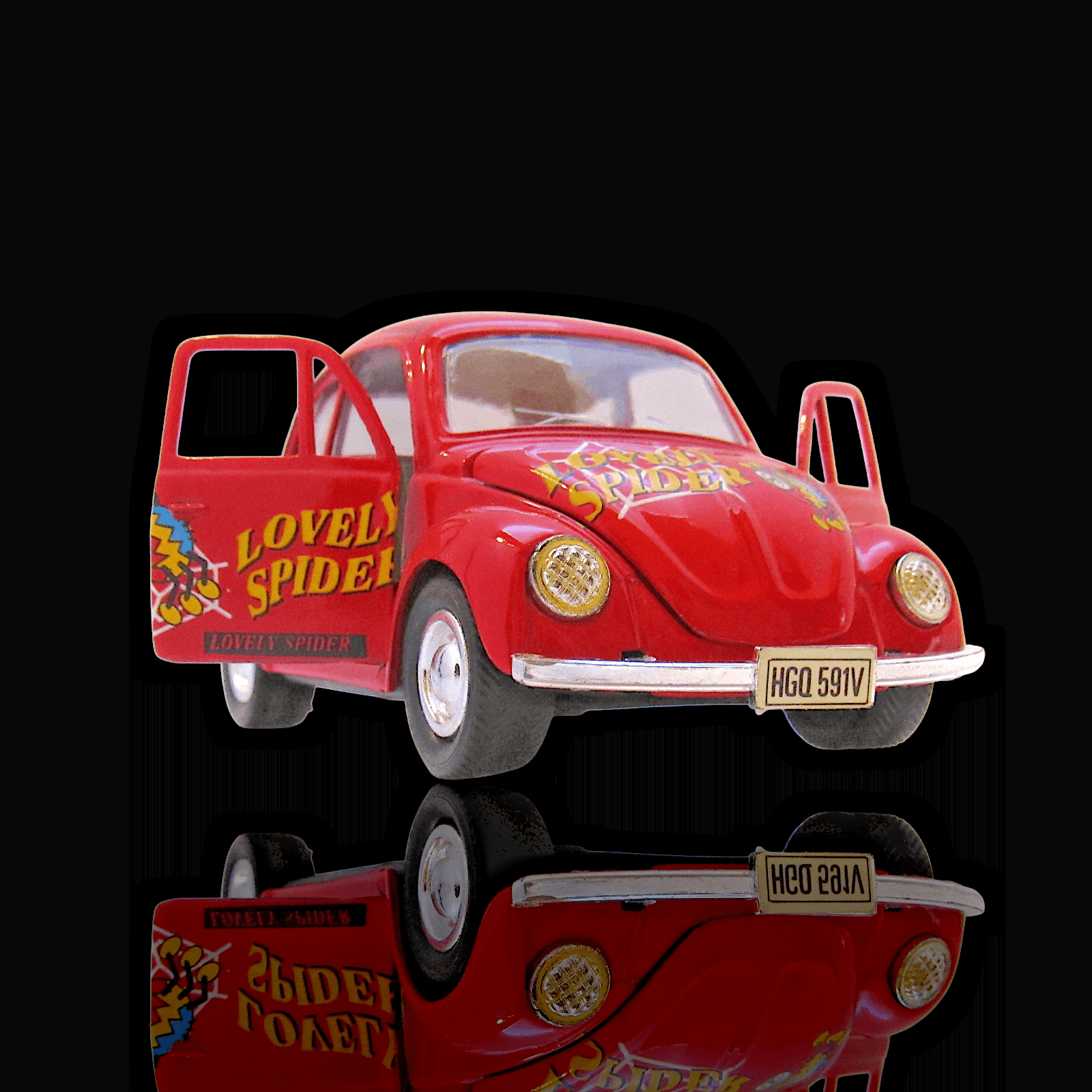 VW Beetle "LOVELY SPIDER" ~ Red ~ Diecast 1:32 ~ Pull Back Car ~ Toy - Thumbnail 8