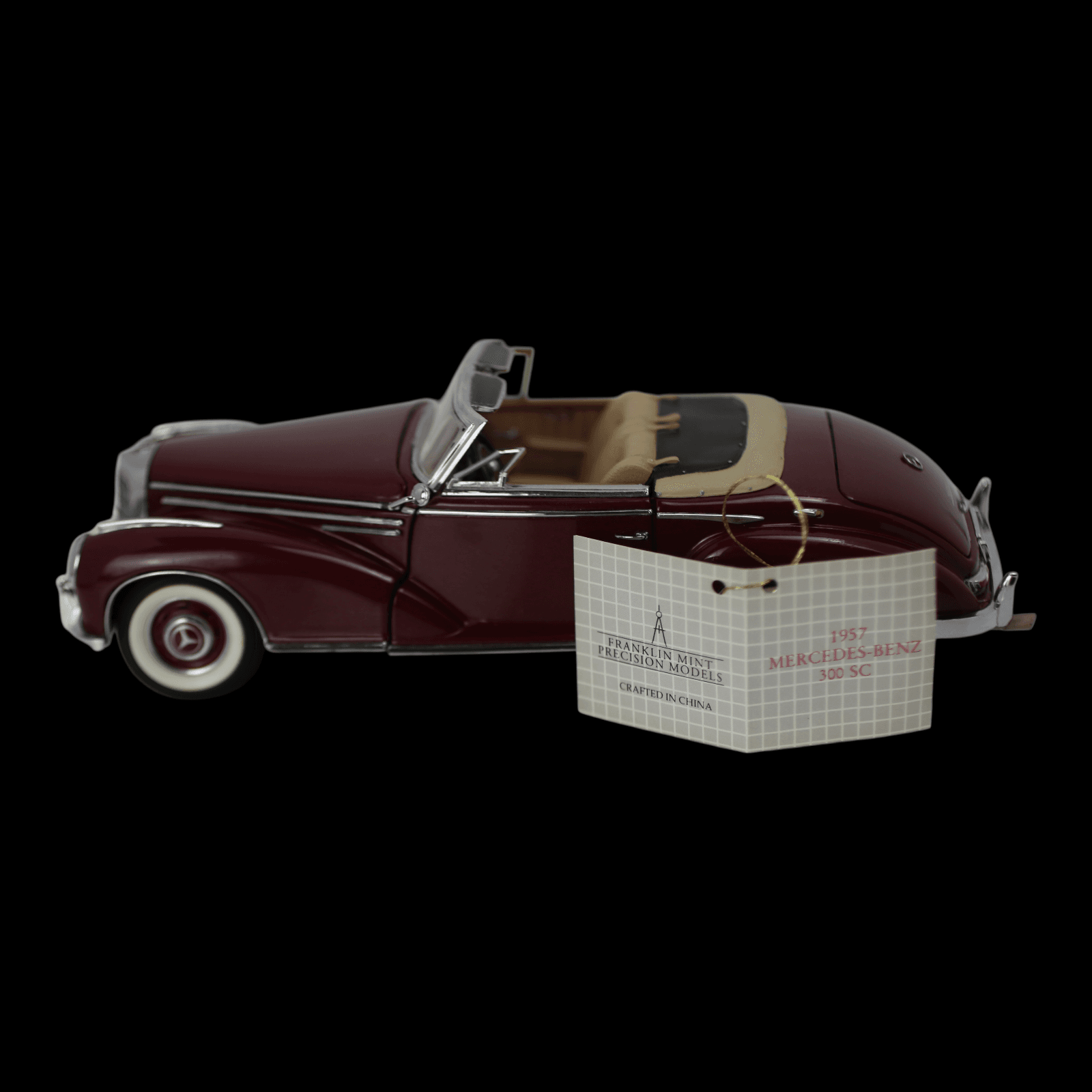 Franklin Mint 1957 Mercedes-Benz 300SC Cabriolet ~ 1:24 Diecast Car ~ Maroon - Thumbnail 7