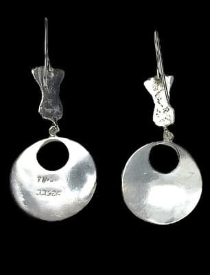 Vintage Taxco Mexico 925 Sterling Silver Turquoise Inlay Dangle Earrings - Thumbnail 3