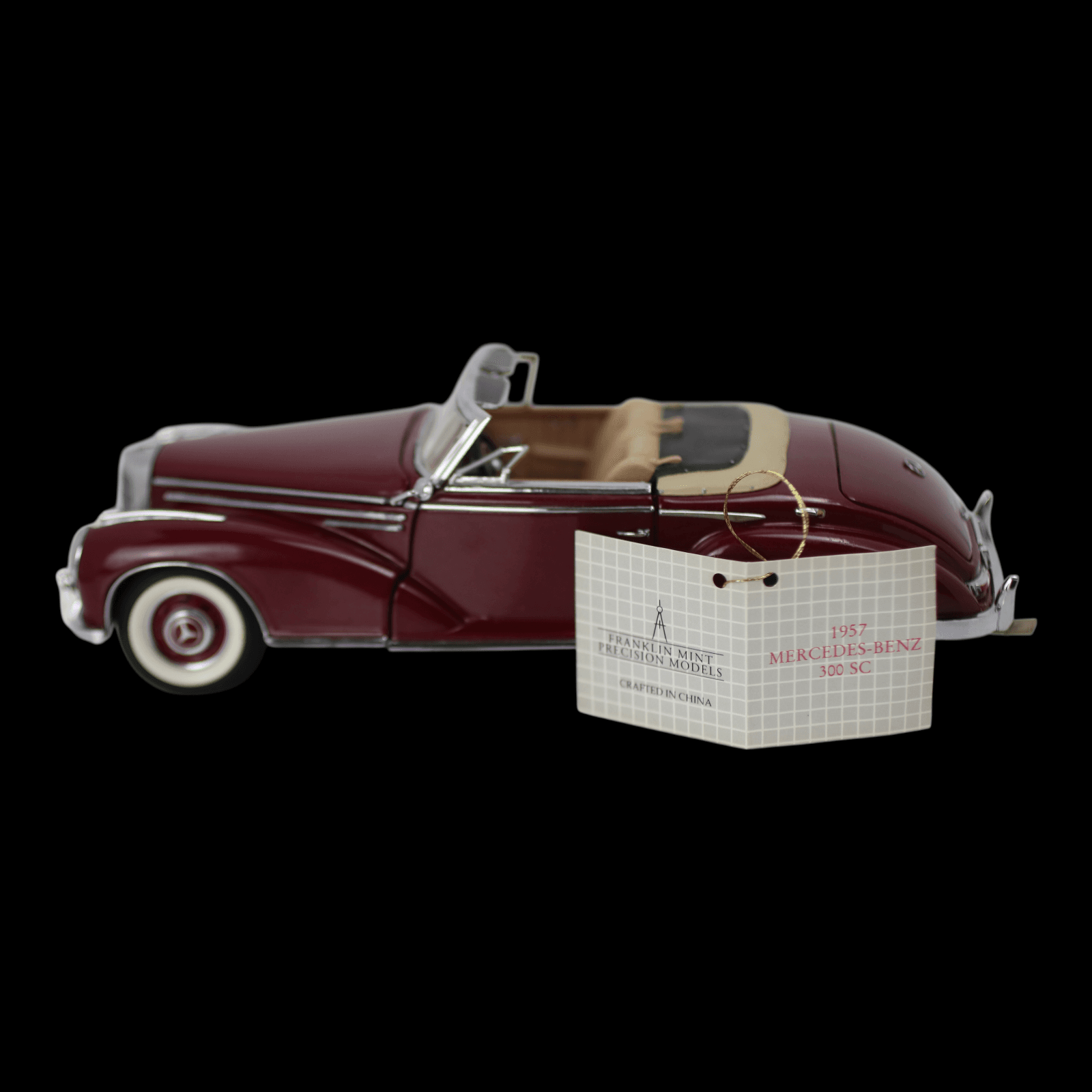 Franklin Mint 1957 Mercedes-Benz 300SC Cabriolet ~ 1:24 Diecast Car ~ Maroon - Thumbnail 2