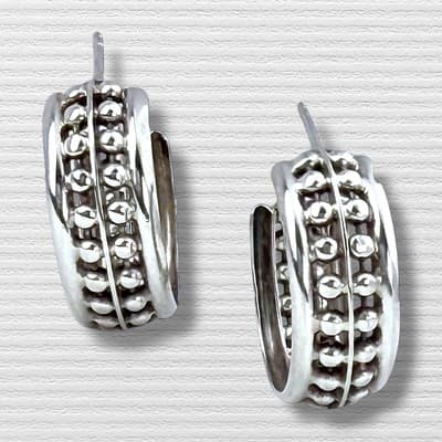 Sterling Silver Bead Hoop Earrings - 19mm Diameter