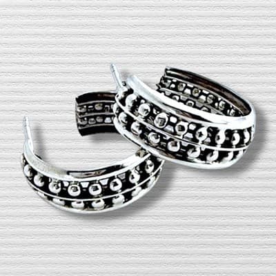 Sterling Silver Bead Hoop Earrings - 19mm Diameter - Thumbnail 2