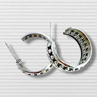 Sterling Silver Bead Hoop Earrings - 19mm Diameter - Thumbnail 3