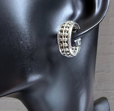 Sterling Silver Bead Hoop Earrings - 19mm Diameter - Thumbnail 4