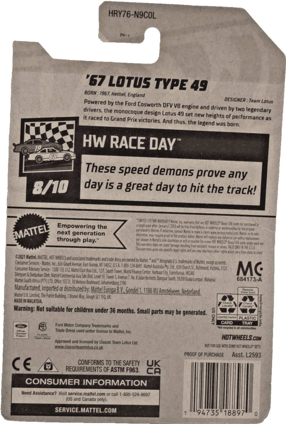 2024 Hot Wheels '67 LOTUS TYPE 49 ~ Green ~ HW Race Day #8/10 ~ 188/250 - Thumbnail 3