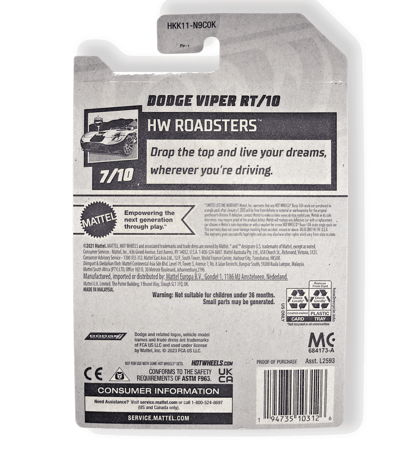 Hot Wheels Roadsters ~ 2023 DODGE VIPER RT/10 (7/10) ~ Mainline #131/250 Diecast - Thumbnail 2
