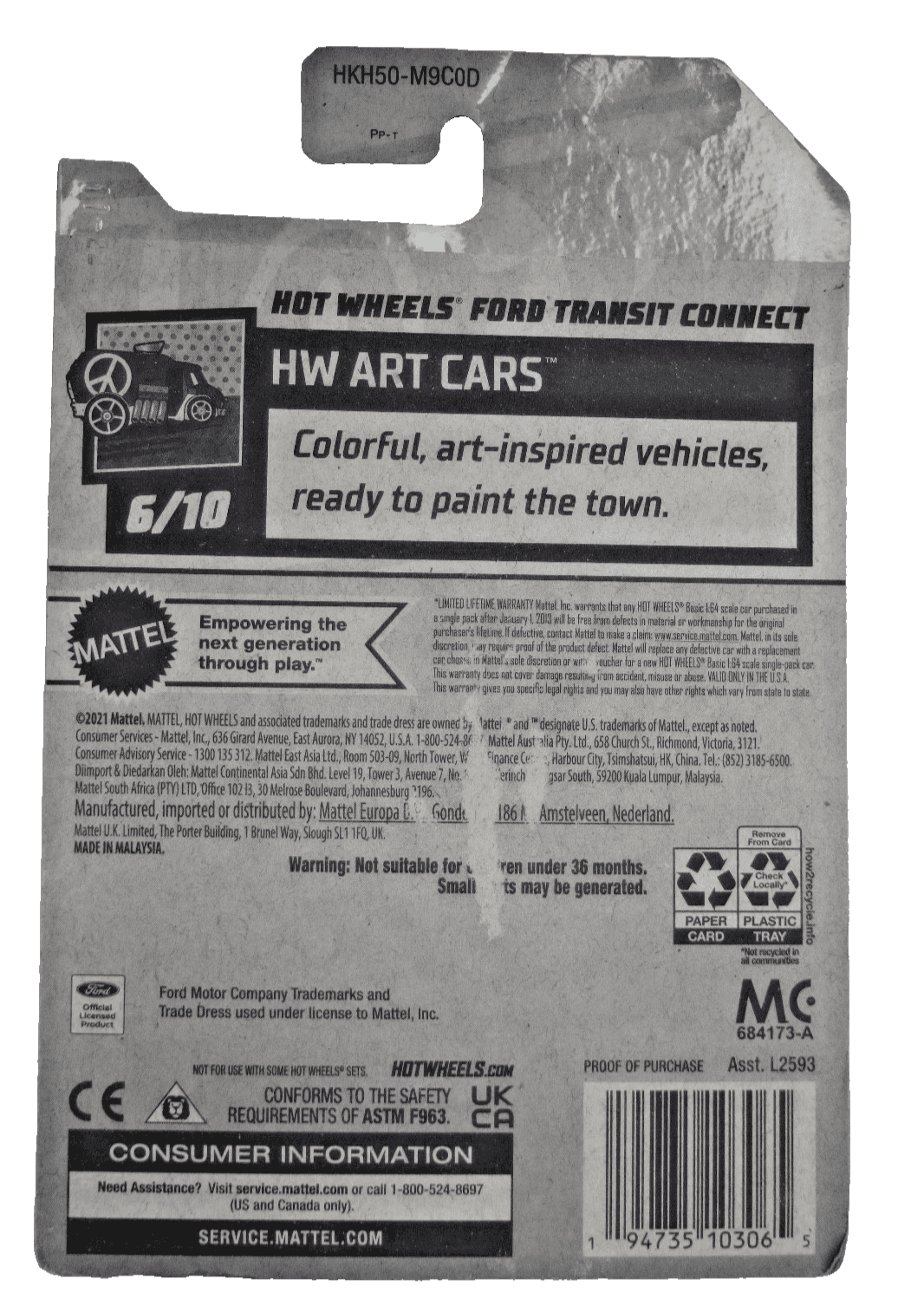 2023 Hot Wheels FORD TRANSIT CONNECT ~ White ~ HW Art Cars 6/10 ~ 64/250 - Thumbnail 2