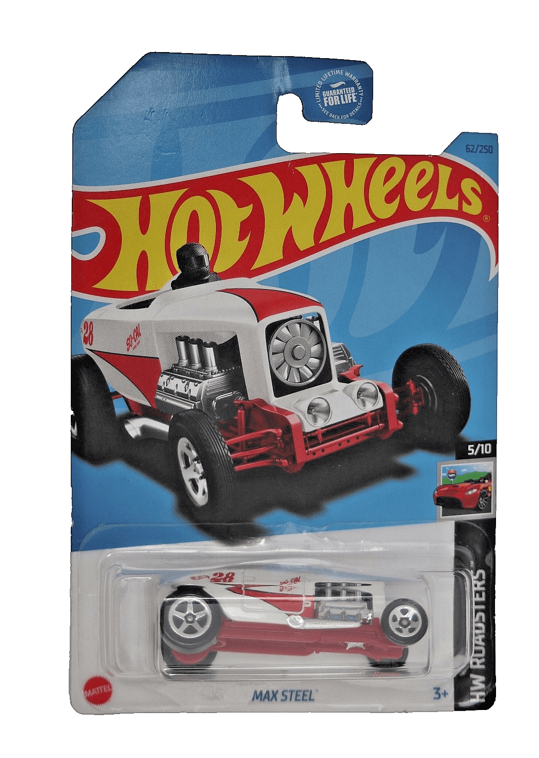 2023 Hot Wheels MAX STEEL ~ HW Roadsters 62/250 ~ White / Red ~ 5/10
