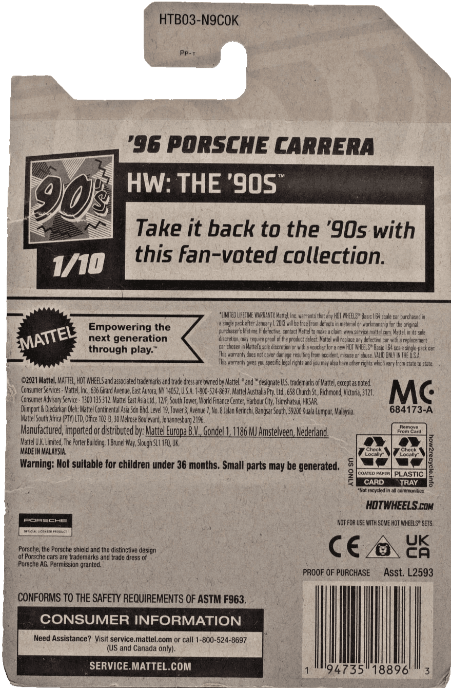2024 Hot Wheels '96 PORSCHE CARRERA ~ Urban Outlaw ~ HW The '90s #174/250 ~ Blue - Thumbnail 2