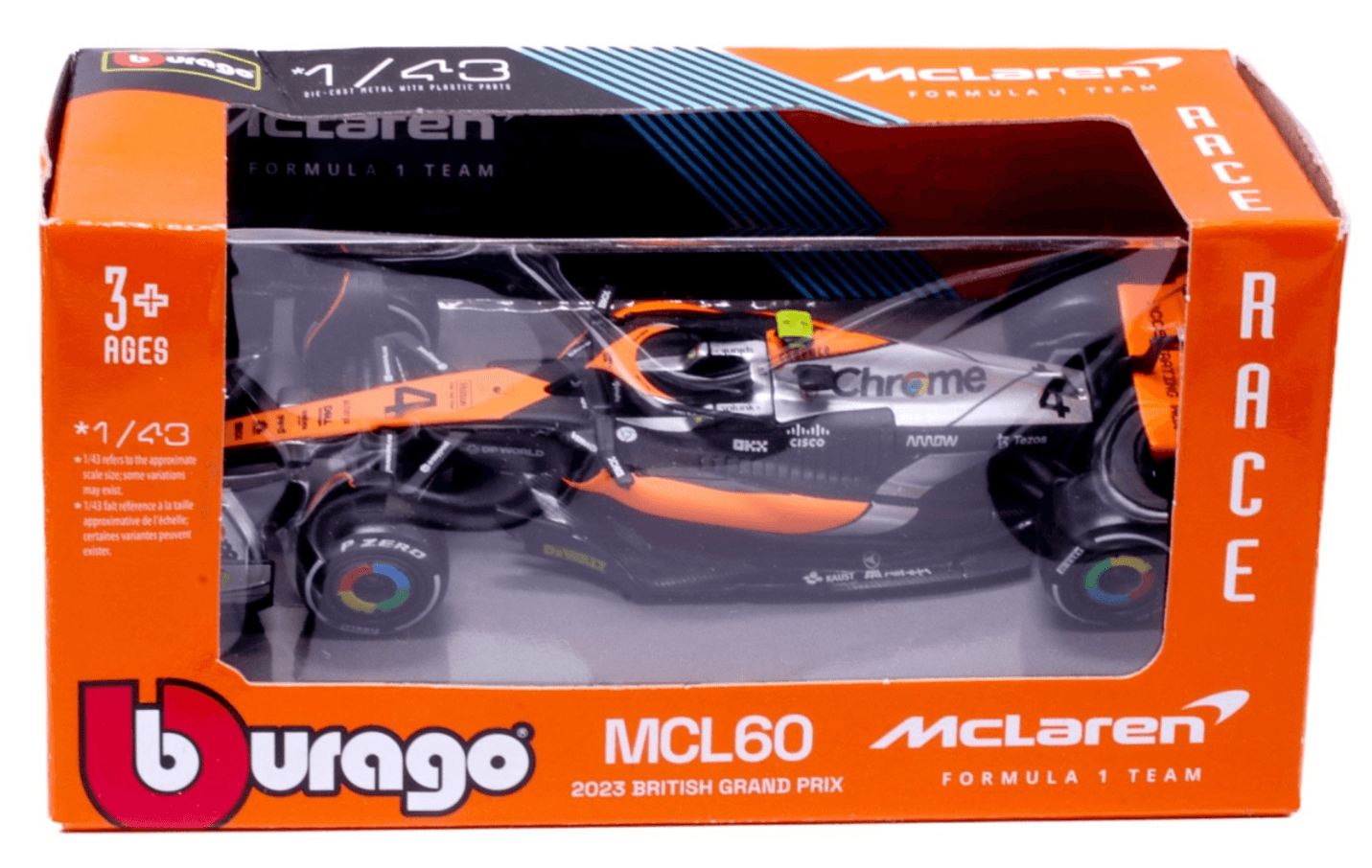 Bburago ~ 2023 F1 British GP ~ MCLAREN MCL60 ~ #4 Lando Norris ~ 1:43 Diecast