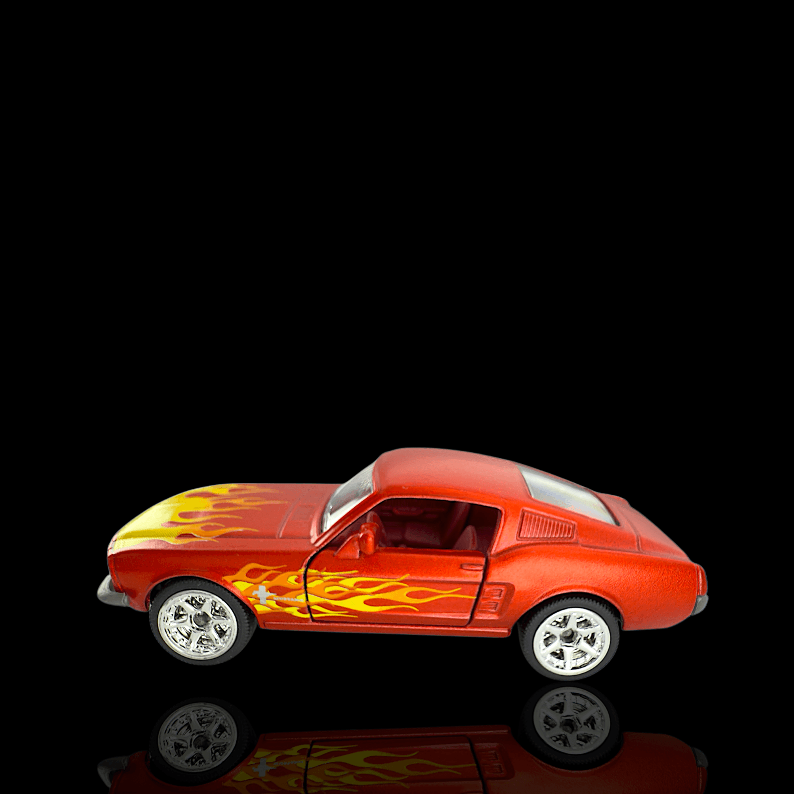 Majorette 1967 Ford Mustang Fastback Red Yellow Flames Diecast 1:64 Car - Thumbnail 6