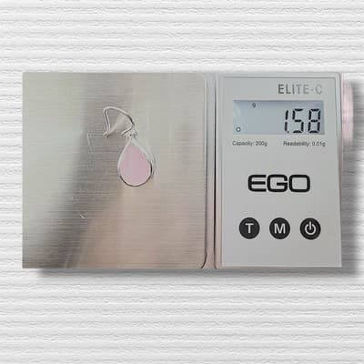 925 Sterling Silver earring with Pink Cats Eye pear shaped cabochon - Thumbnail 6