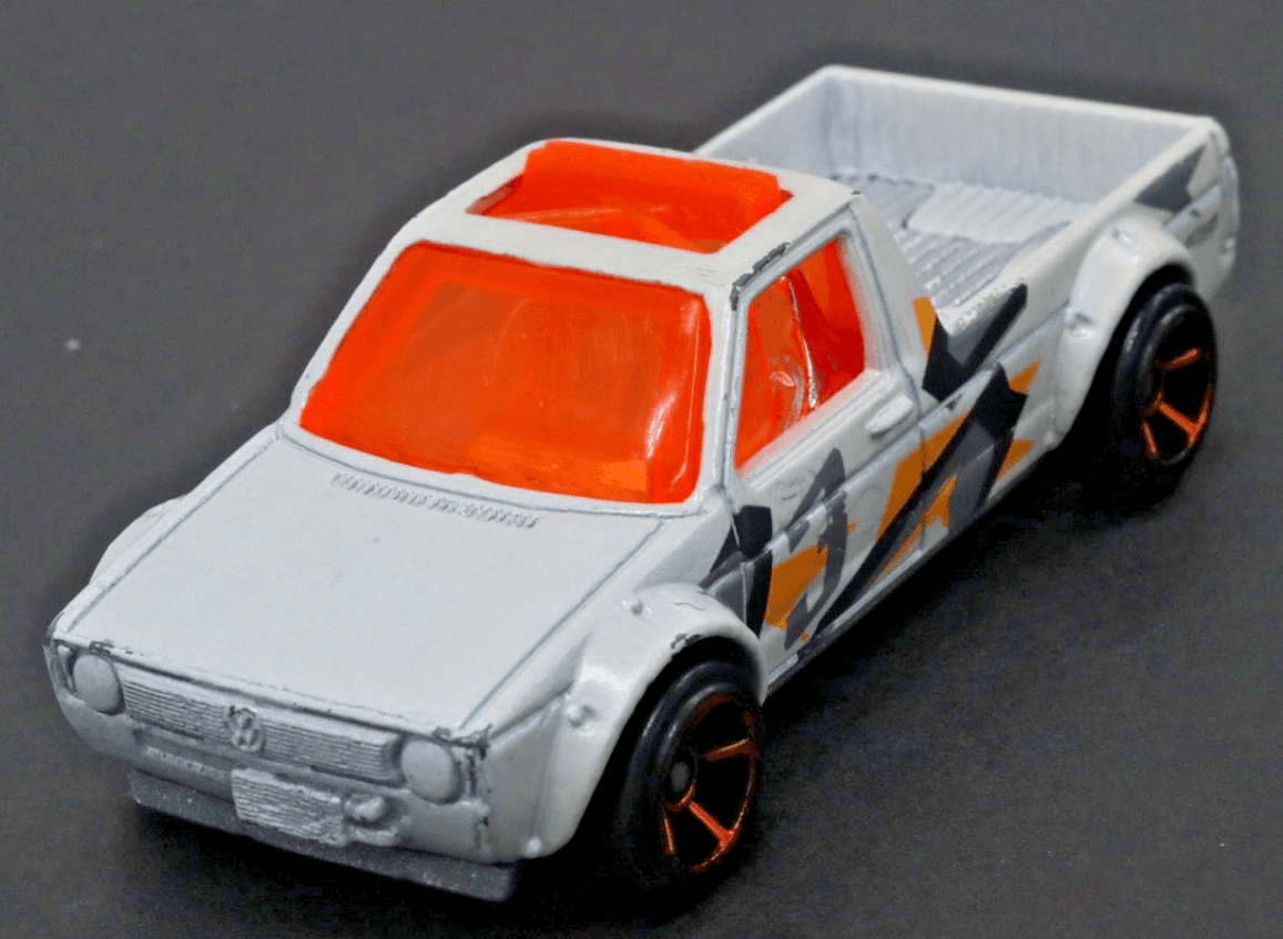 Hot Wheels ~ 2014 VOLKSWAGEN CADDY ~ White Pickup ~ Orange Windows 1:64 Diecast - Thumbnail 2