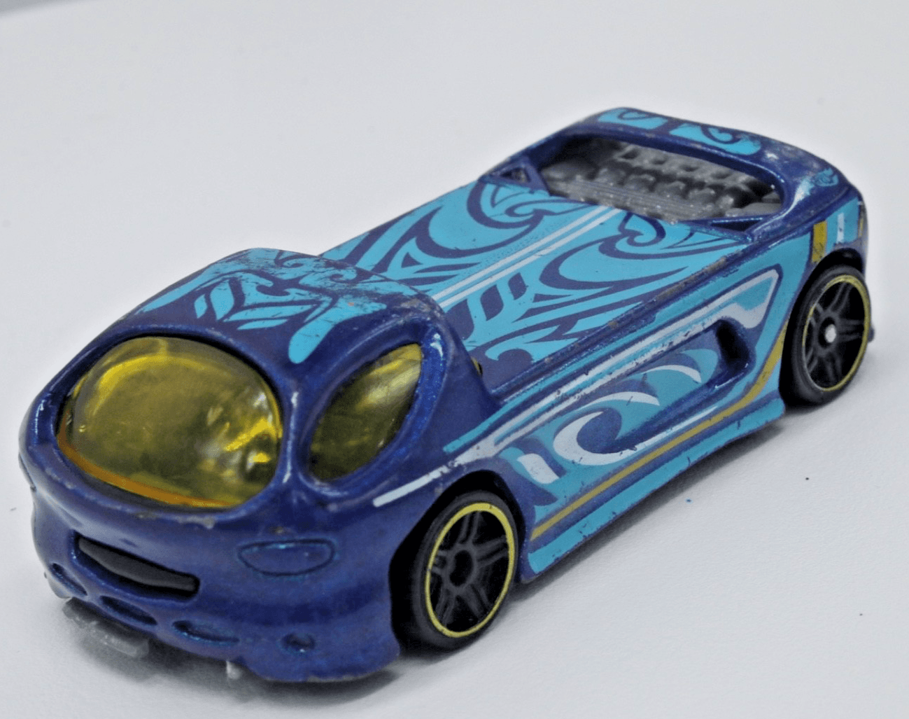 2019 Hot Wheels Wave Cravers ~ DEORA II ~ Blue Yellow Rim Loose 1:64 - Thumbnail 2