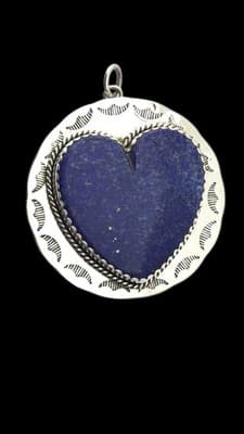 JOAN SLIFKA DESIGNS Sterling BLUE LAPIS HEART Pendant 2” Signed, Dated By Artist