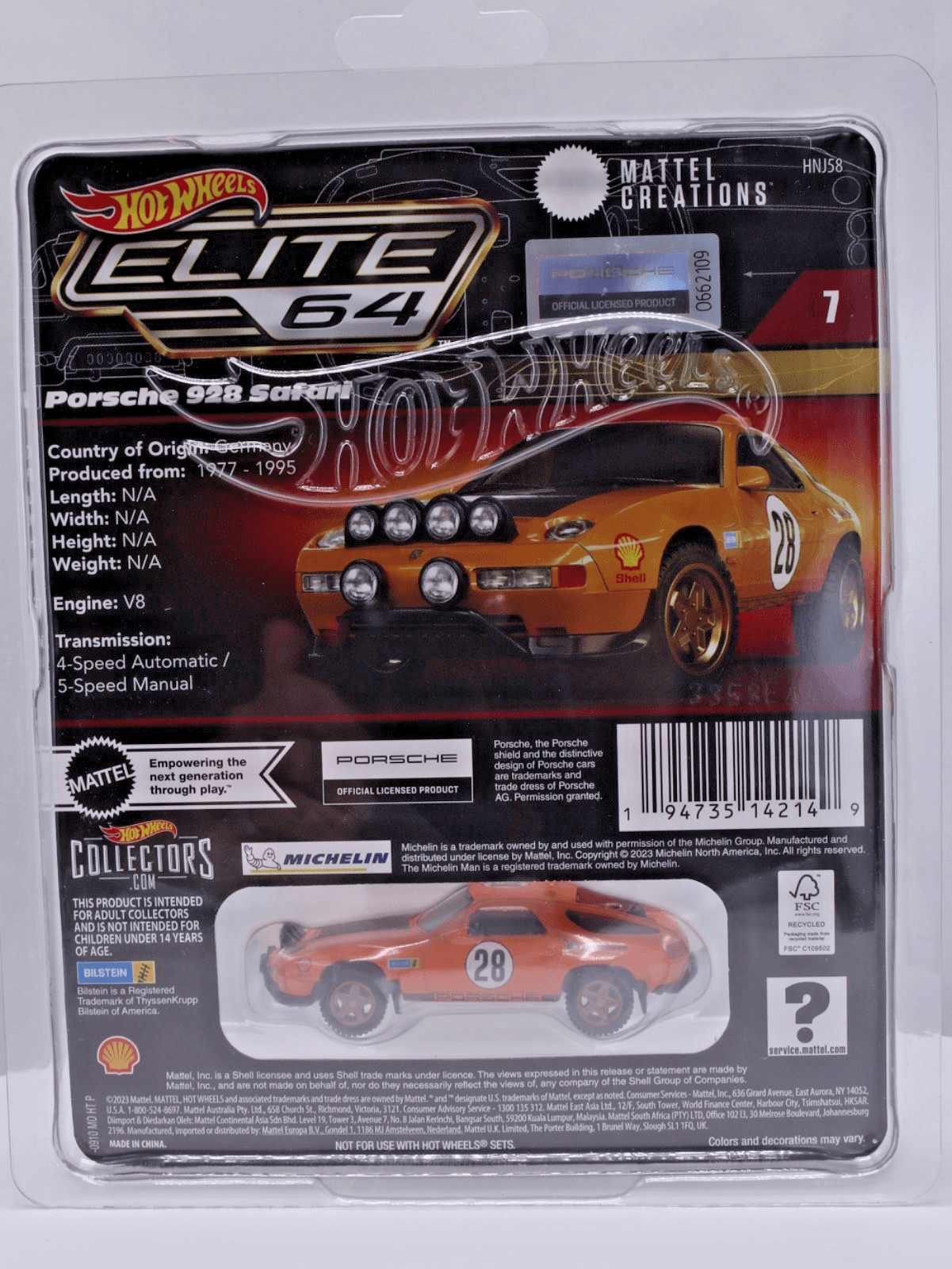 Hot Wheels Elite 64 Series ~ PORSCHE 928 SAFARI (#7) ~ Orange 1:64 Diecast - Thumbnail 3