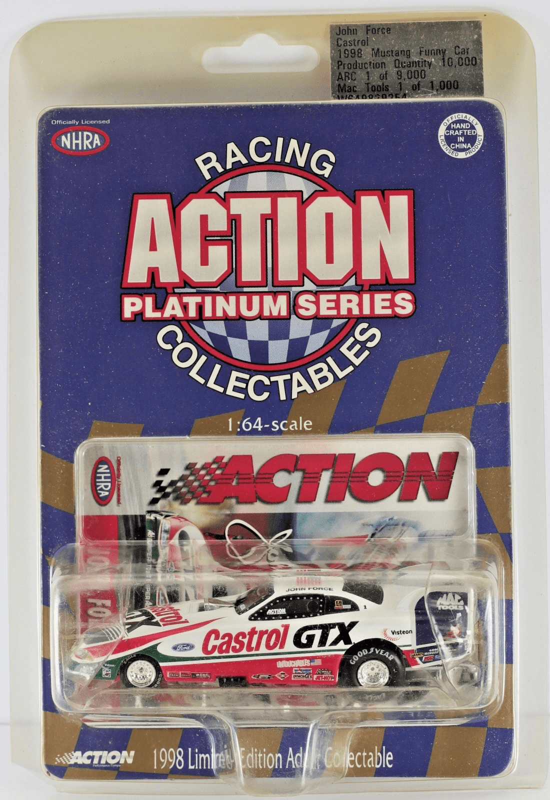 Action Racing ~ 1998 John Force Castrol GTX Funny Car ~ 1:64 NHRA Diecast