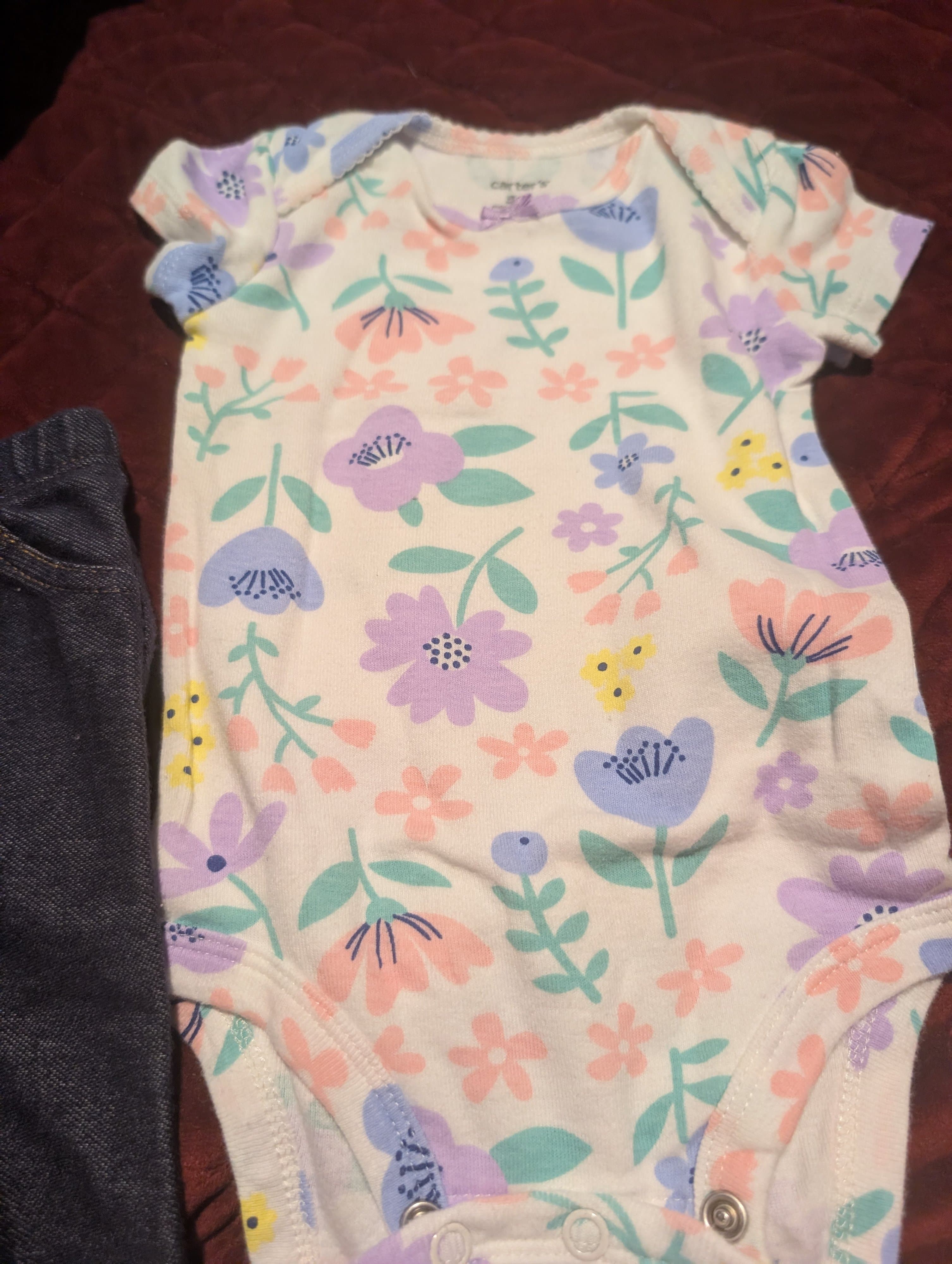Carter's Baby Outfit Set 3M Floral Bodysuit & Denim Pants - Thumbnail 2