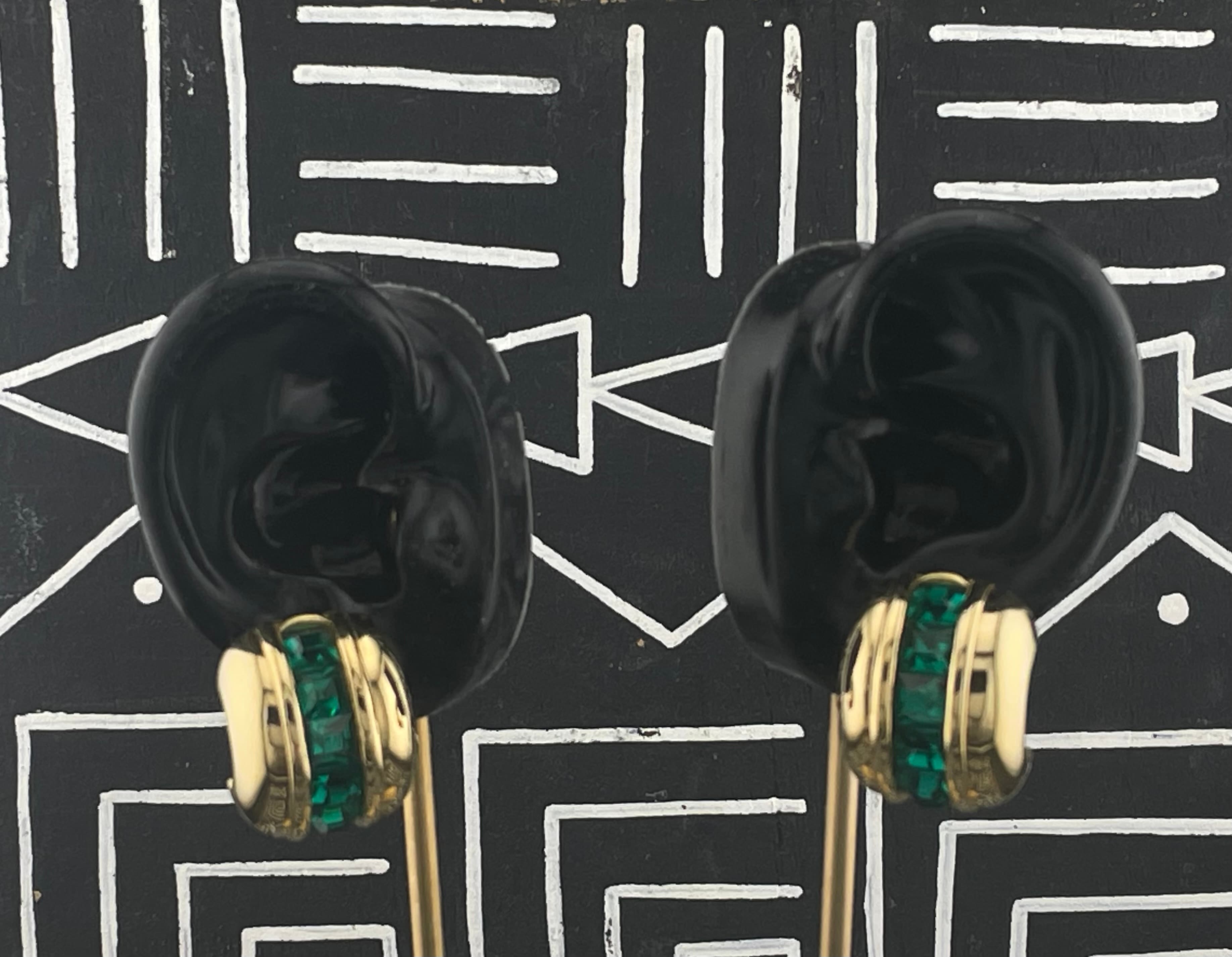 Vintage Givenchy Paris New York Emerald Green Earrings Gold Tone Designer Signed - Thumbnail 2