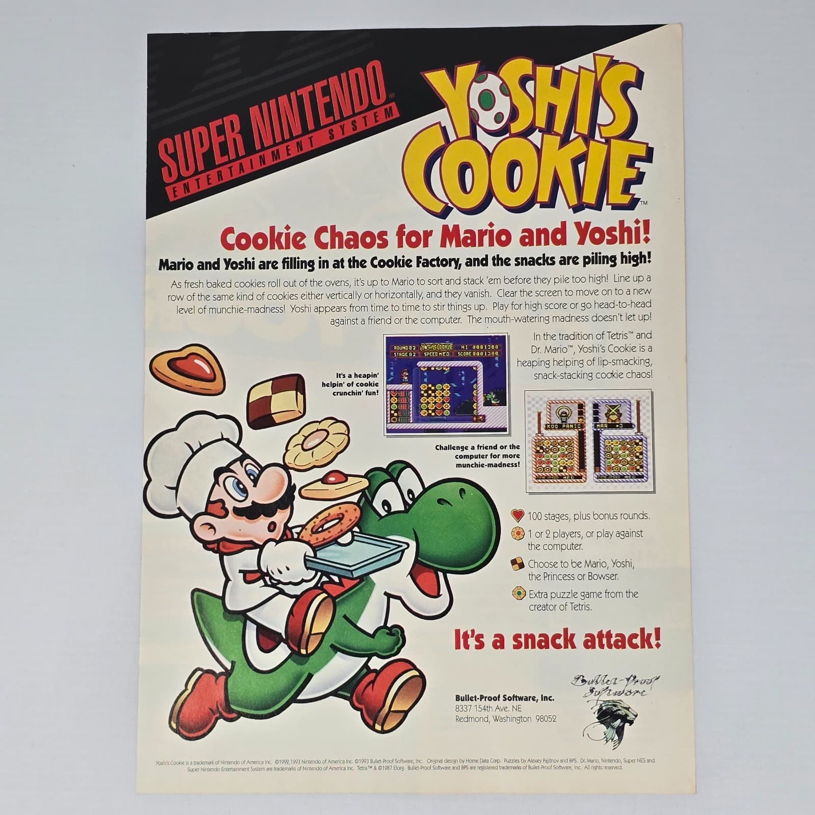 Yoshi's Cookie Super Nintendo SNES Chaos Print Ad/Poster