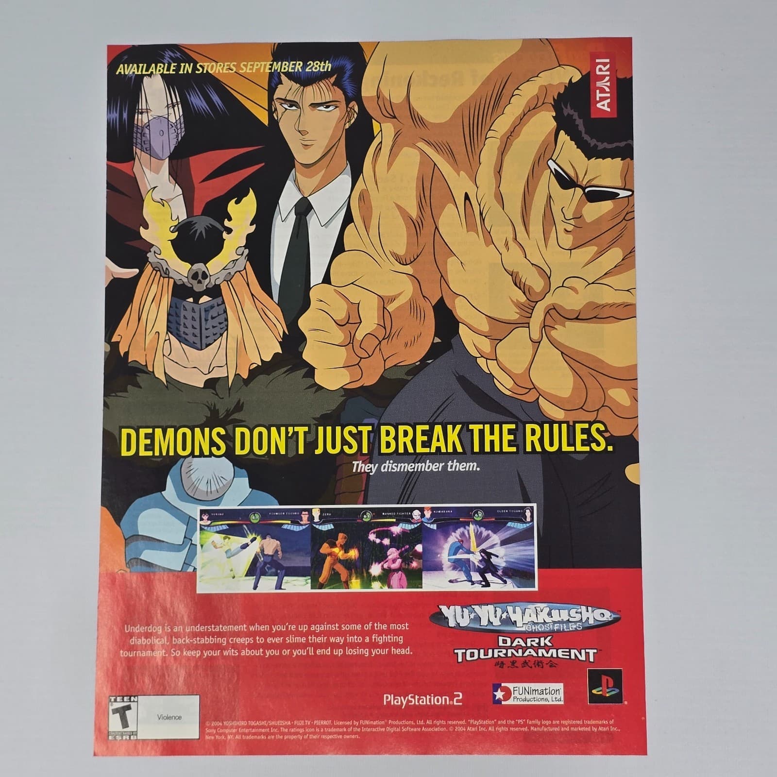 Yu-Yu-Yakusho Ghostfiles Dark Tournament PlayStation 2 PS2 Demon Print Ad/Poster