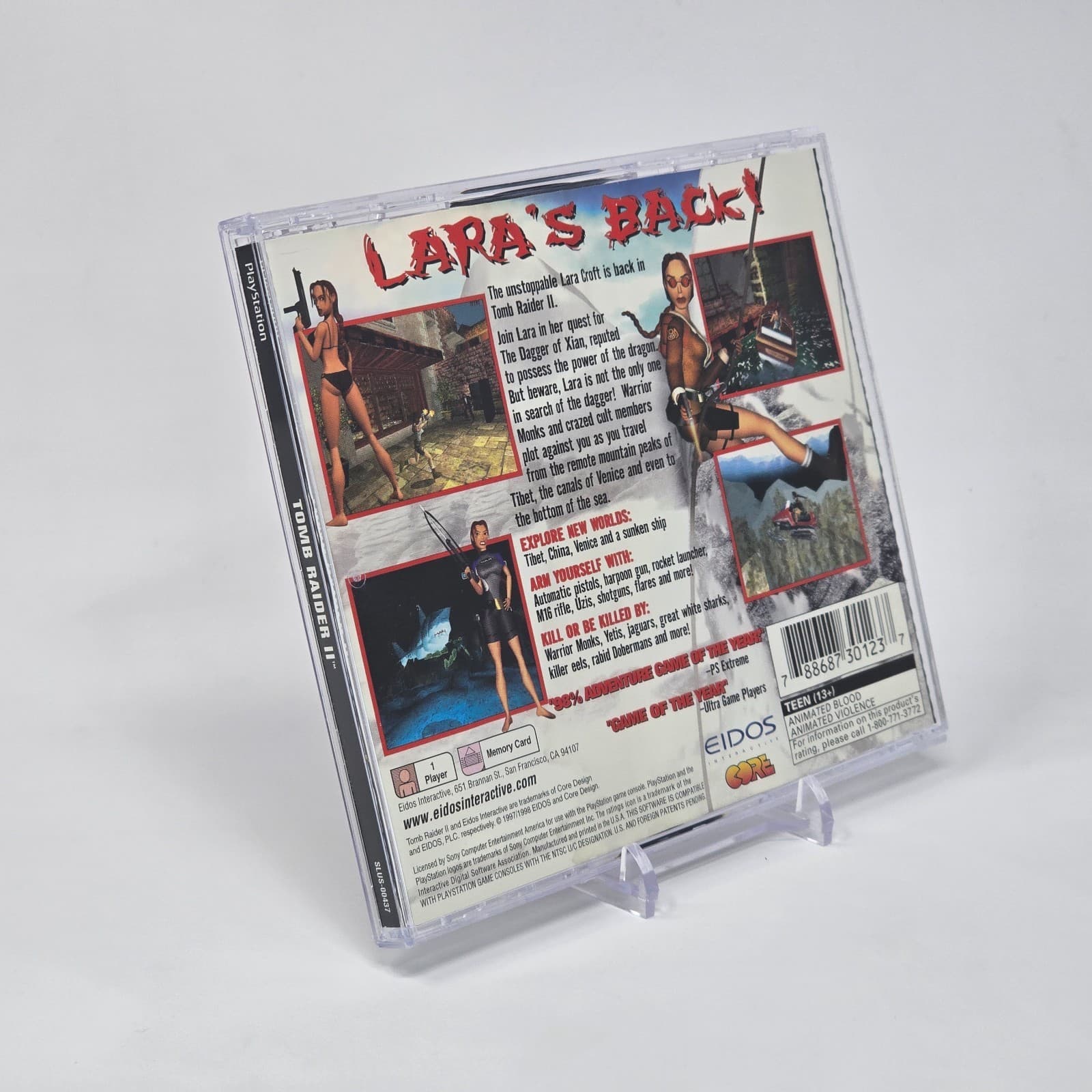 Tomb Raider II 2 (PlayStation 1 PS1) Black Label Case & Disc TESTED (No Book) - Thumbnail 2