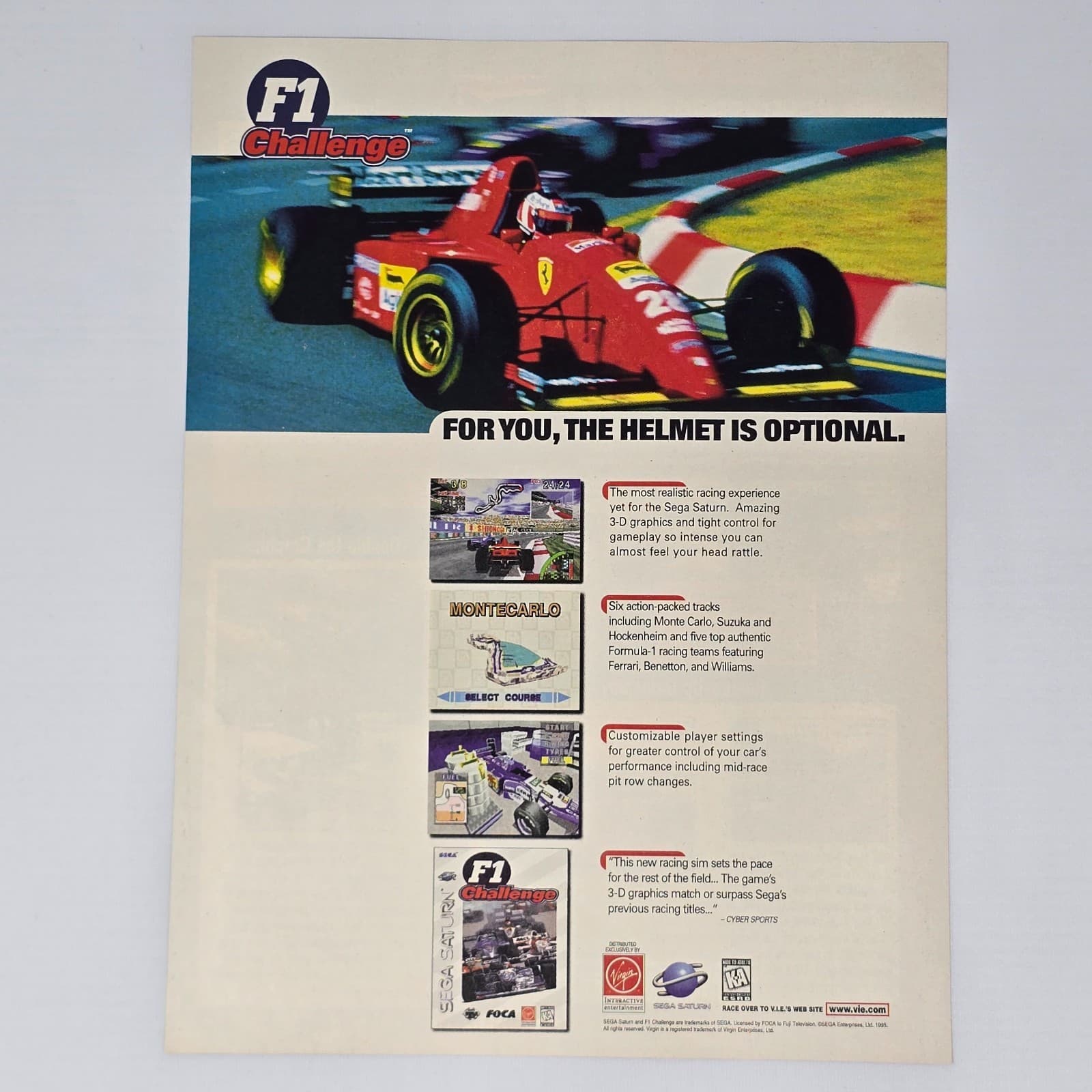 F1 Challenge Sega Saturn Helmet Is Optional Print Ad/Poster