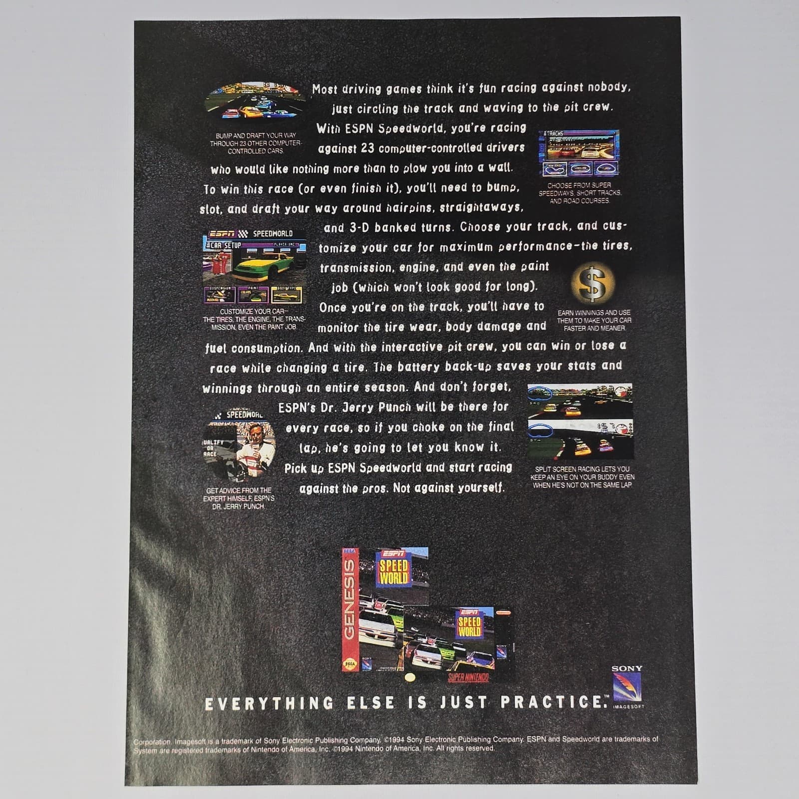 ESPN Speed World Sega Genesis SNES Banked Turns Print Ad/Poster