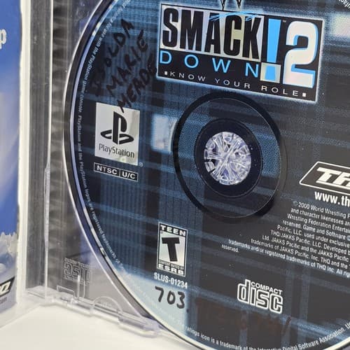 WWF SmackDown 2 (PlayStation 1 PS1) Black Label CIB & TESTED (Writing on Disc) - Thumbnail 3