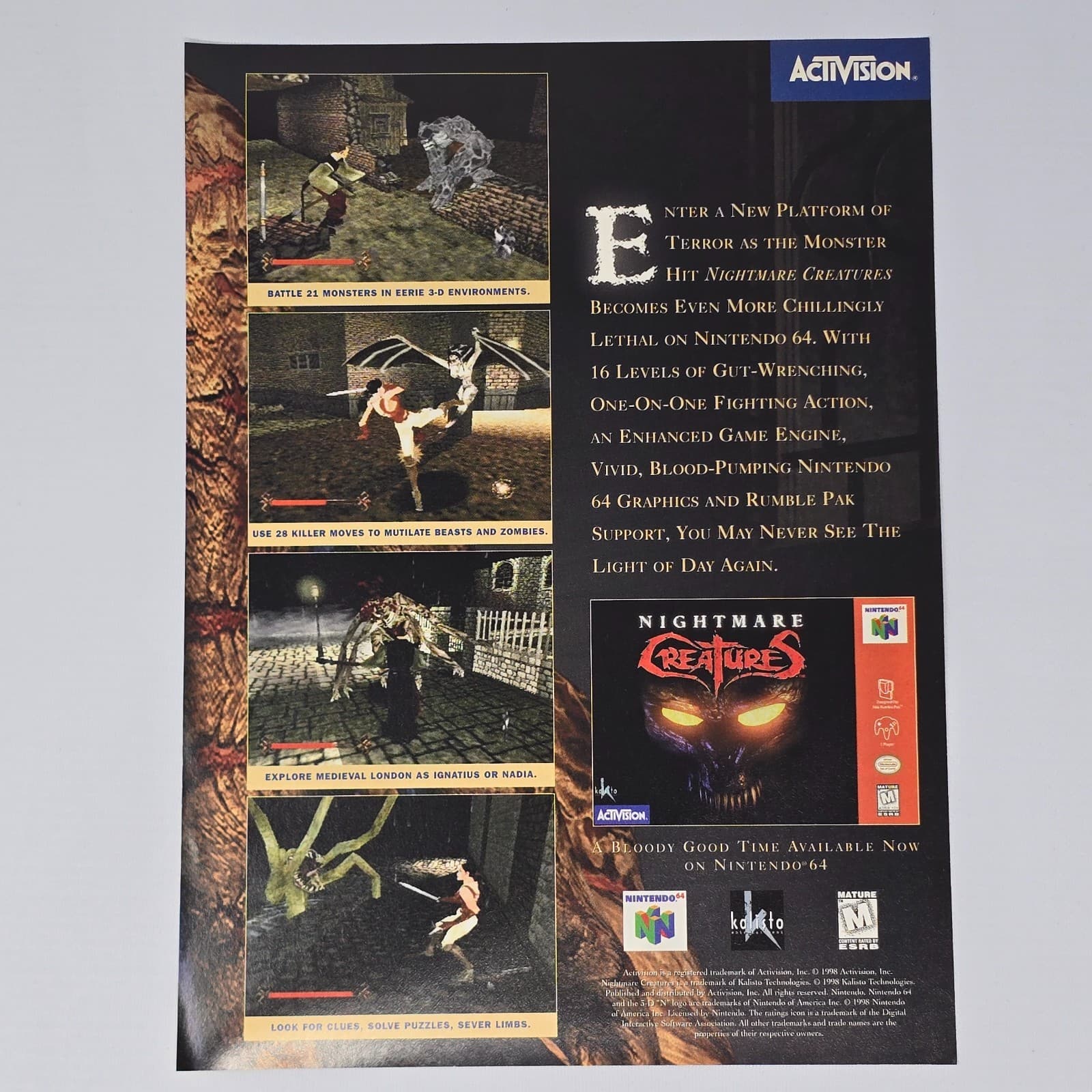 Nightmare Creatures Nintendo 64 N64 New Platform Print Ad/Poster