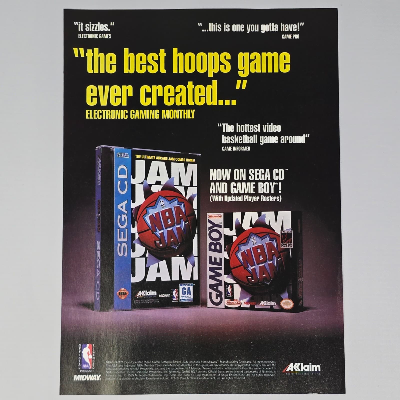 NBA Jam Sega CD Nintendo Game Boy Ever Created Print Ad/Poster