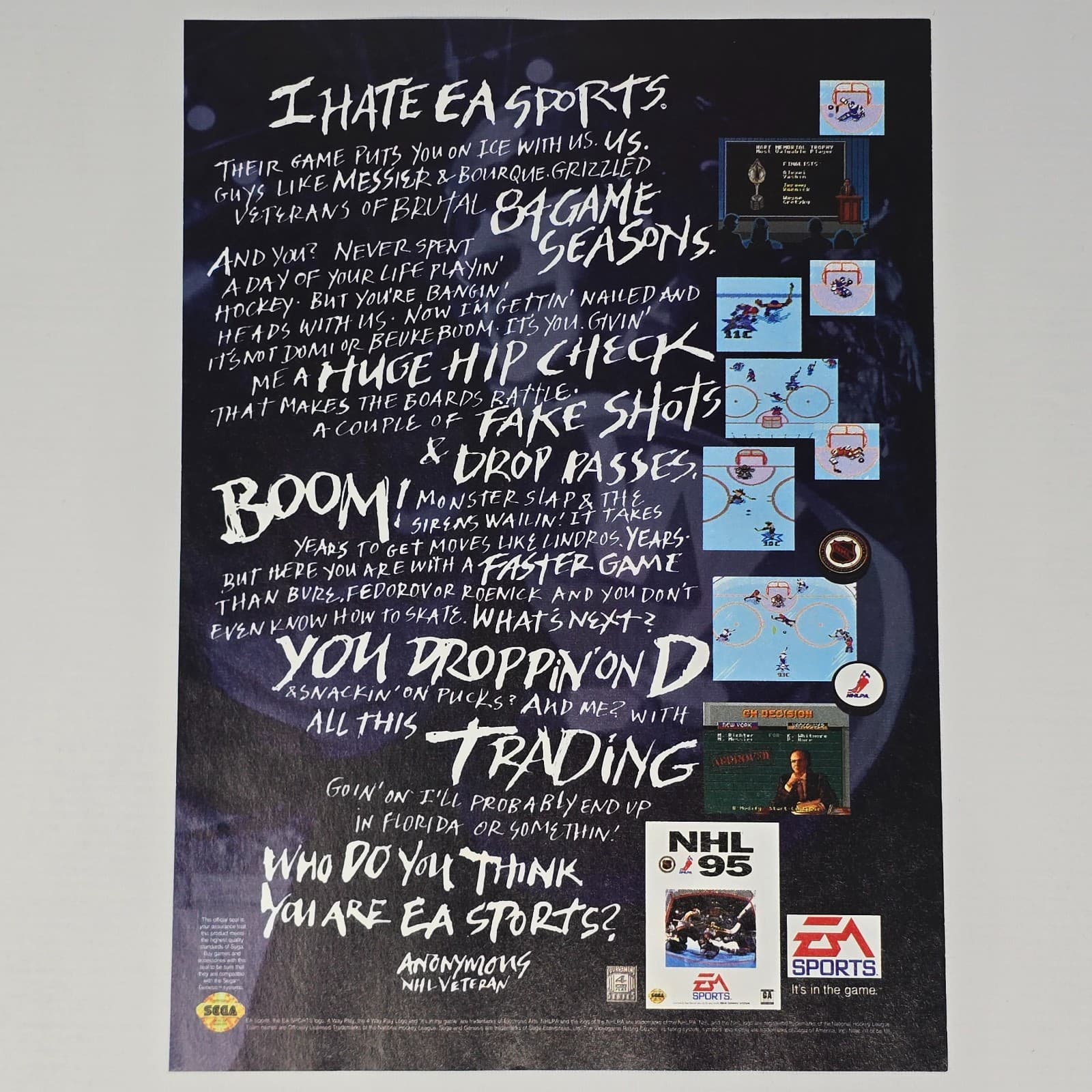 NHL 95 Sega Genesis Drop Passes Print Ad/Poster