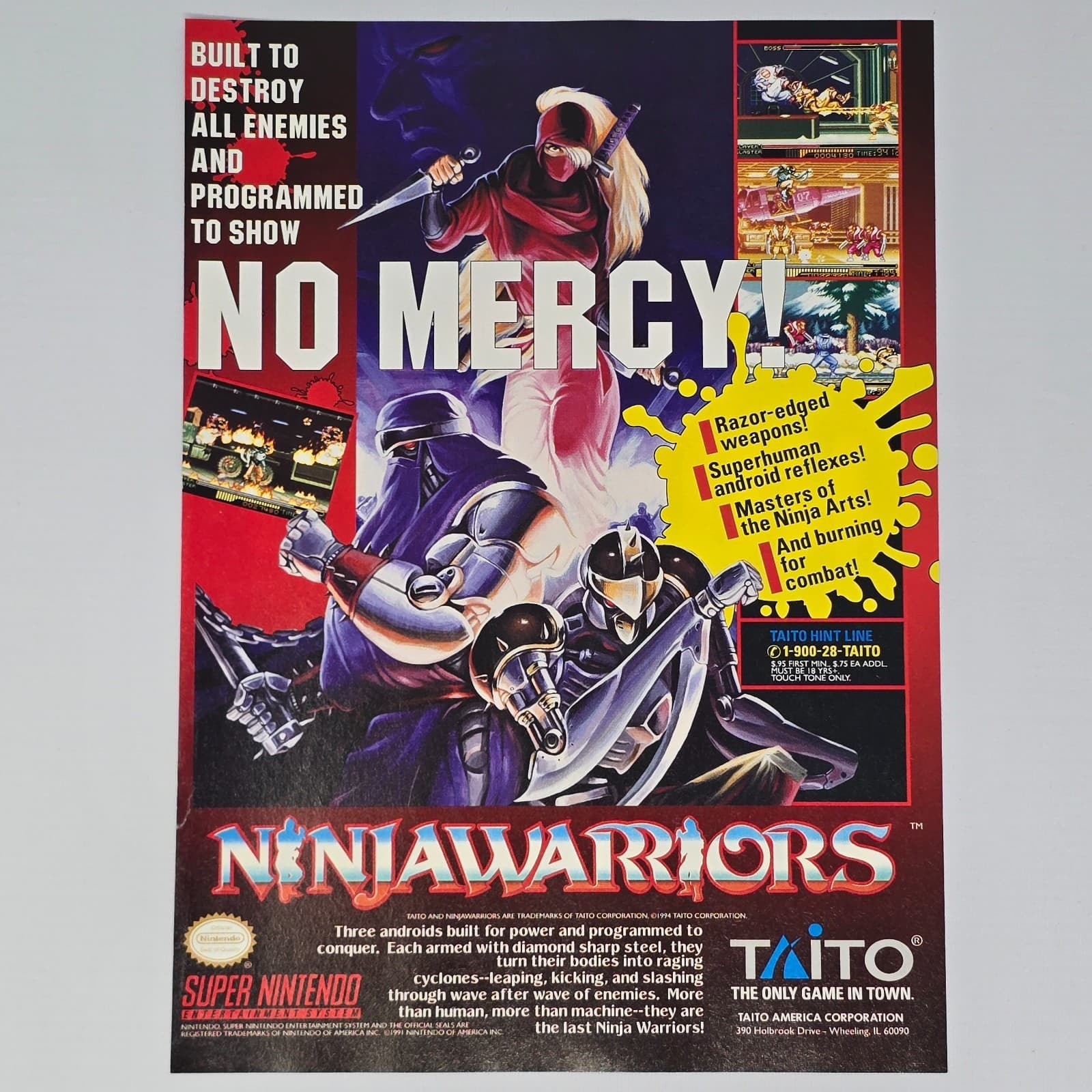 Ninja Warriors Super Nintendo SNES No Mercy Print Ad/Poster