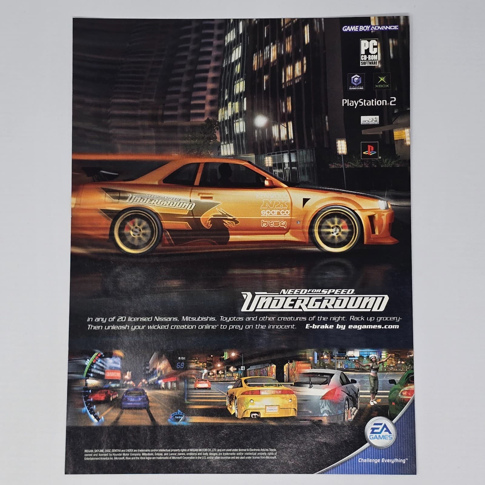 Need For Speed Underground Xbox PS2 PC GameCube E Brake Print Ad/Poster