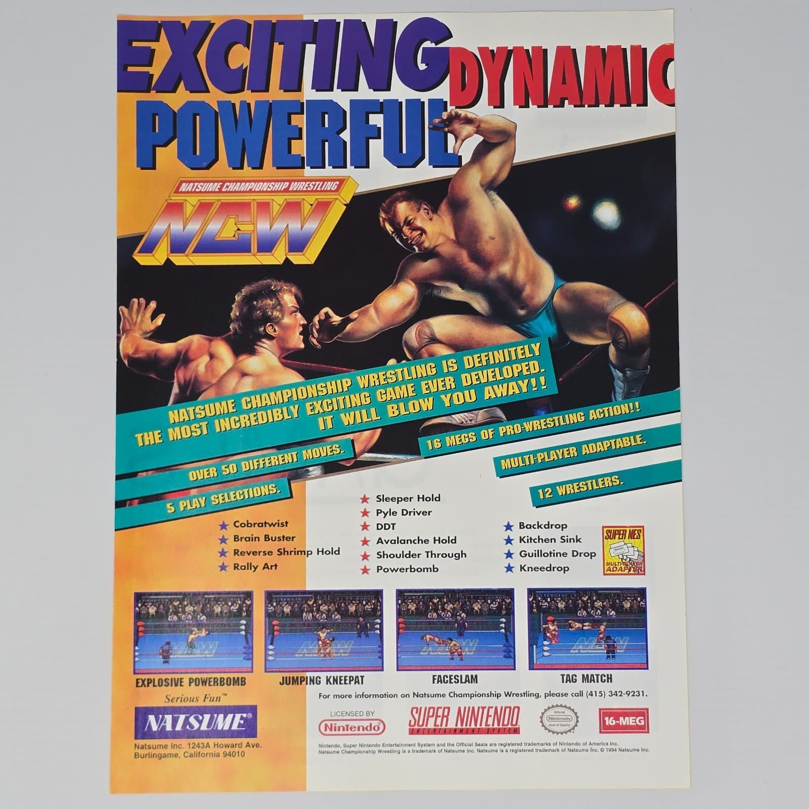 NCW Natsume Championship Wrestling SNES Blow You Away Print Ad/Poster