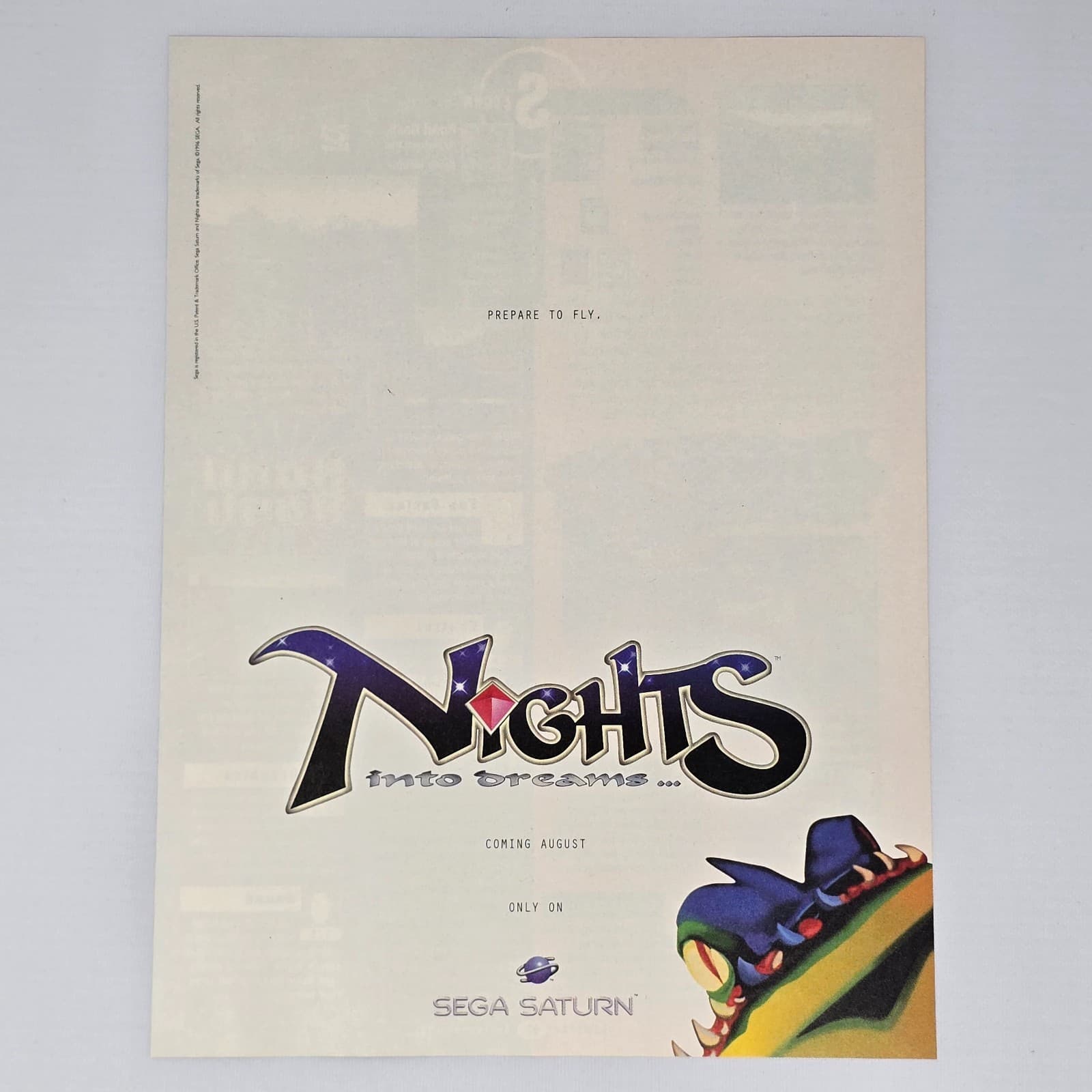 Nights Into Dreams Sega Saturn Prepare To Fly Print Ad/Poster