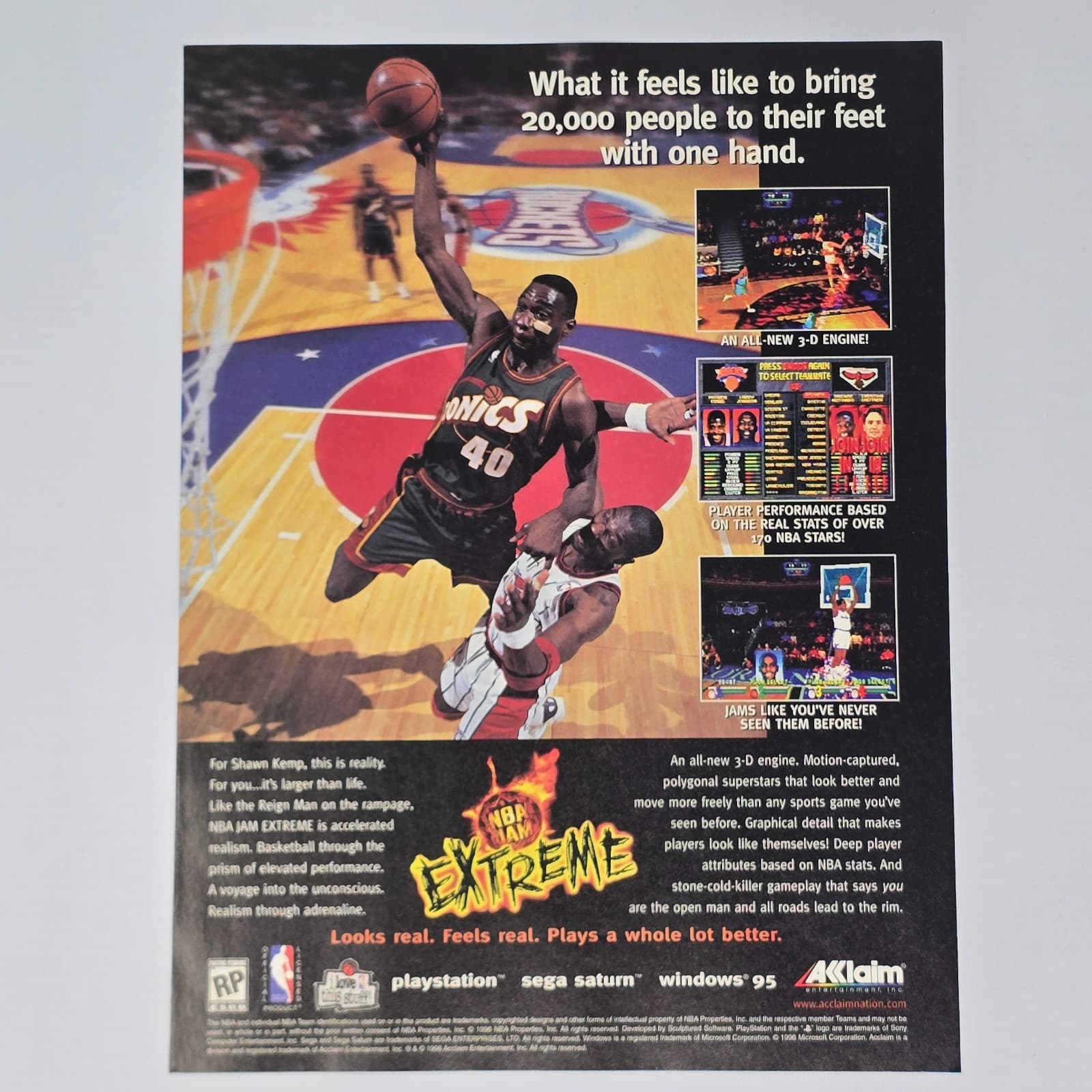 NBA Jam Extreme PS1 Sega Saturn PC One Hand Print Ad/Poster