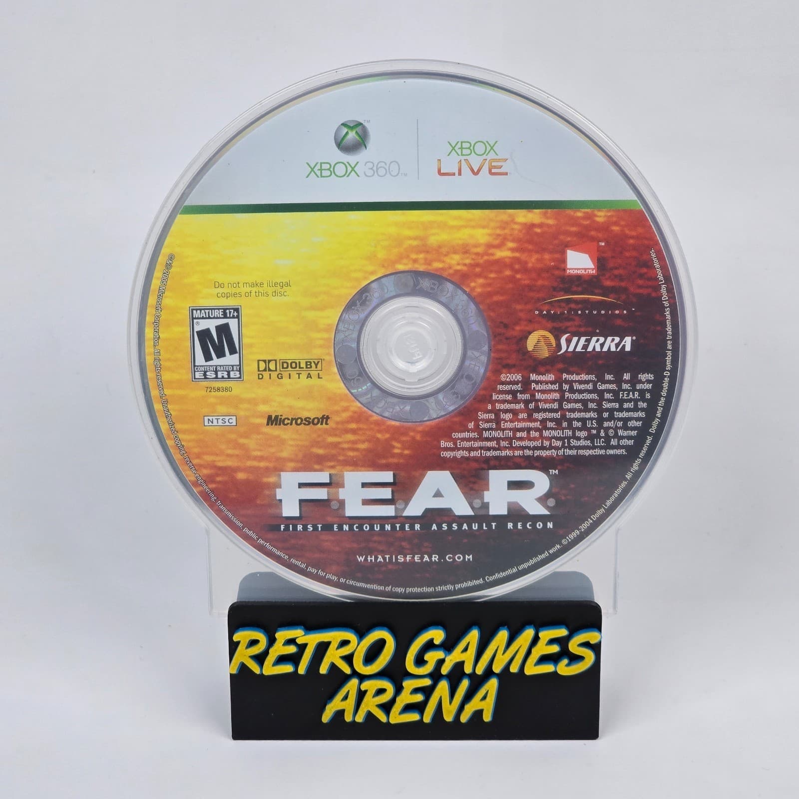 F.E.A.R. FEAR: First Encounter Assault Recon (Xbox 360) Disc